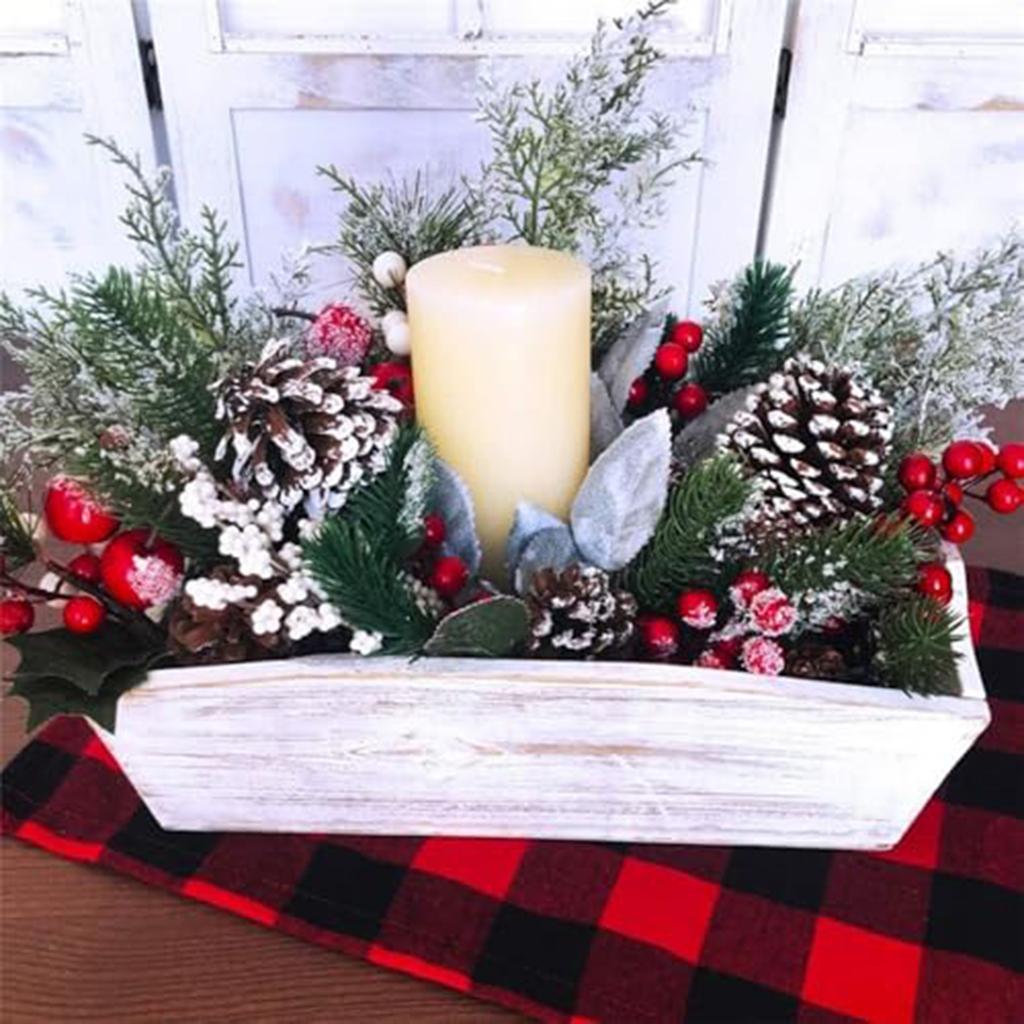 Artificial Christmas Flowers With Red Berry Stems, Fake Norfolk Garland Branches For Winter Decor, Faux Christmas Garland Tree Picks And DIY Crafts