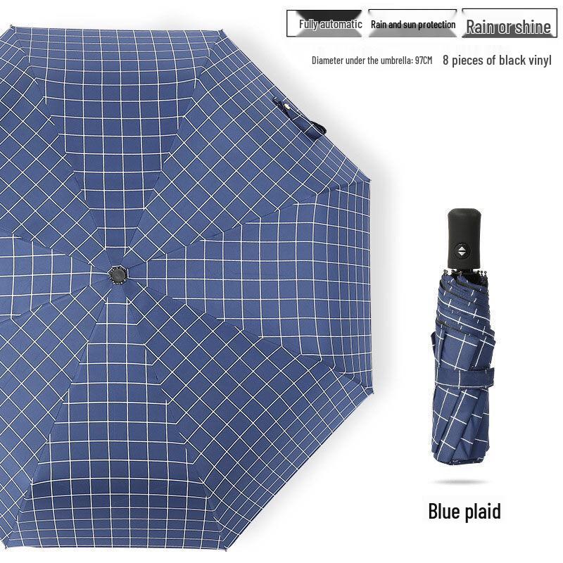 Automatic Women's Umbrella: Black & White Checkered, UV Protective, Foldable Design for Students