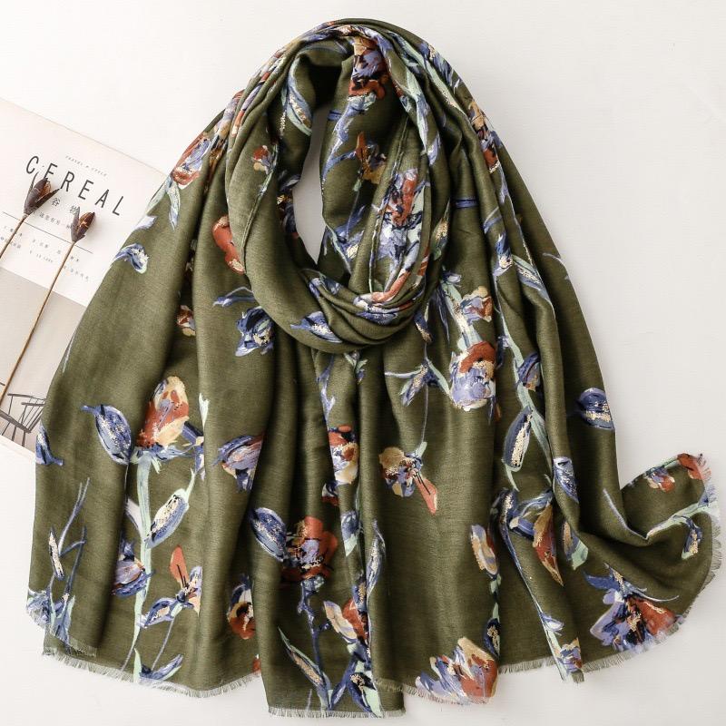 Winter Vintage Glitter Floral Fringe Viscose Soft Scarf Cotton Shawls Women Perfect For Travel Casual Muslim Hijab 180*90Cm