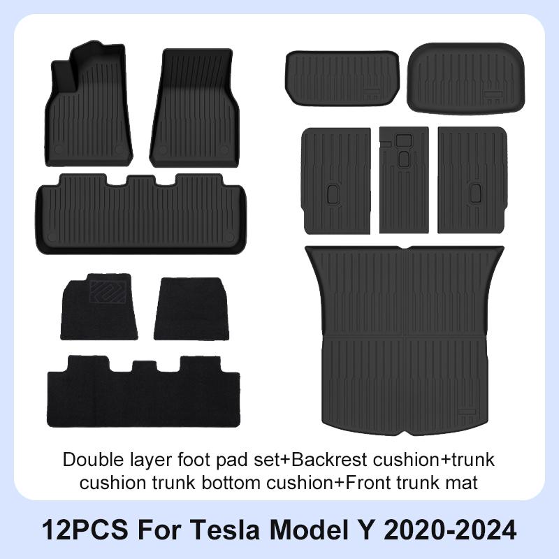 For Tesla Model Y Floor Mats 2024 2023 2022 2021 2020 All Weather Floor Liners Full Set Waterproof Non-Slip Interior Protection