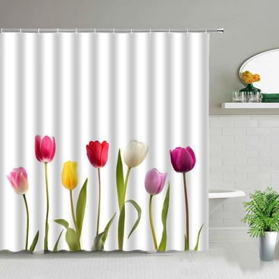 Cortina de chuveiro de flor de tulipa Fazenda Caminhão vermelho Girassol Planta Borboleta Paisagem Banheiro Tela decorativa cortina de la ducha