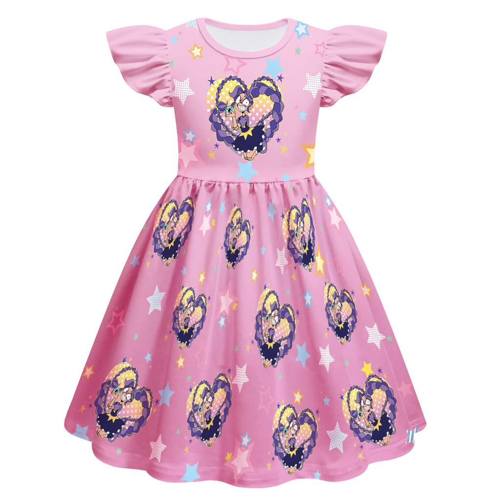

83029 Kids Girls Lily Lovebraids Printed Round Neck Ruffle Short Sleeves Dress 160cm рожевий