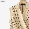 ZANZEA Blusa da Donna Elegante a Maniche Corte con Collo a Revers e Stampa a Righe Casual