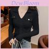 Private Lady Top With Embroidered V Neck Oversize Cotton Blend For Spring