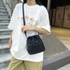 Simple trendy brand small satchel women's lightweight nylon mobile phone bag lazy pleated drawstring messenger bag men's shoulder bag