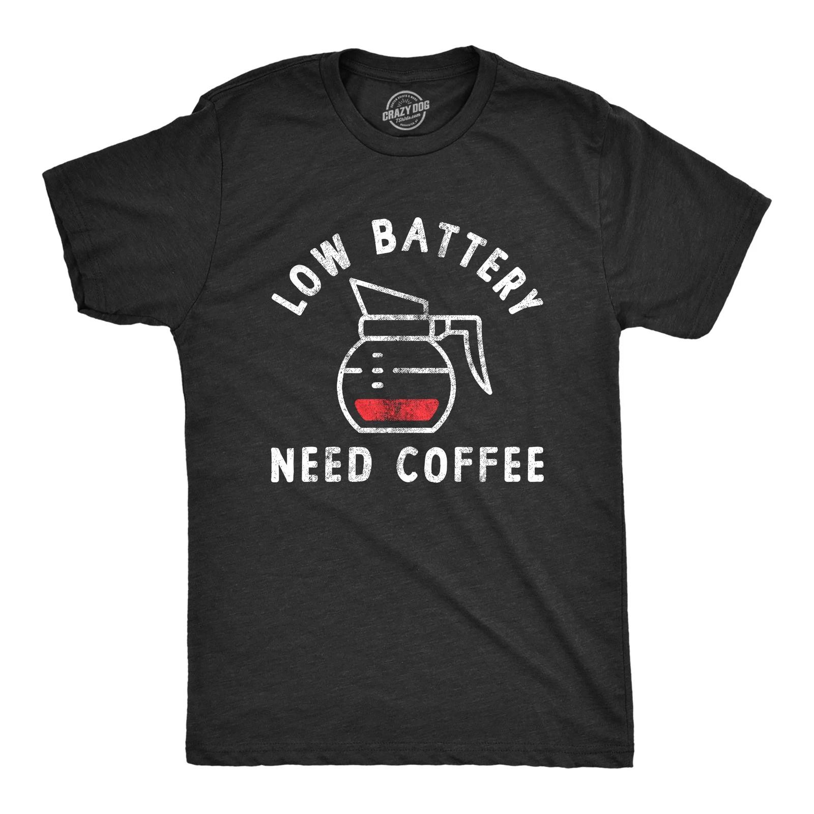 Mens Low Battery Need Coffee T Shirt Funny Sarcastic Low Power Bar Tee for Guys XS