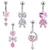 Pink Zircon Belly Button Rings Stainless Steel Heart Butterfly Navel Piercing Barbell For Women Beach Belly Ring Body Jewelry