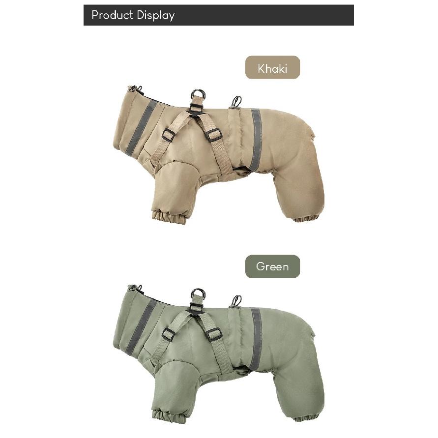 Dog Winter Clothes Warm Overalls for Small Medium Dog Water Repellent Thicken Padded Dog Coat with Harness Adjustable Reflective