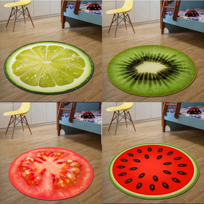 Funny Fruit Round Carpet Watermelon Tomato Kiwi Lemon rug Living Room Bedroom Warm Wear Resistant Anti Slip Mat Home Decoration