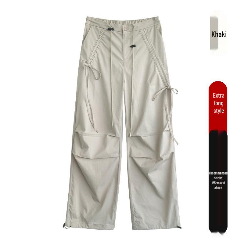 

Быстросохнущие брюки карго с высокой талией в американском ретро стиле для острой девушки: Женские летние широкие повседневные брюки в стиле парашют 2025. M