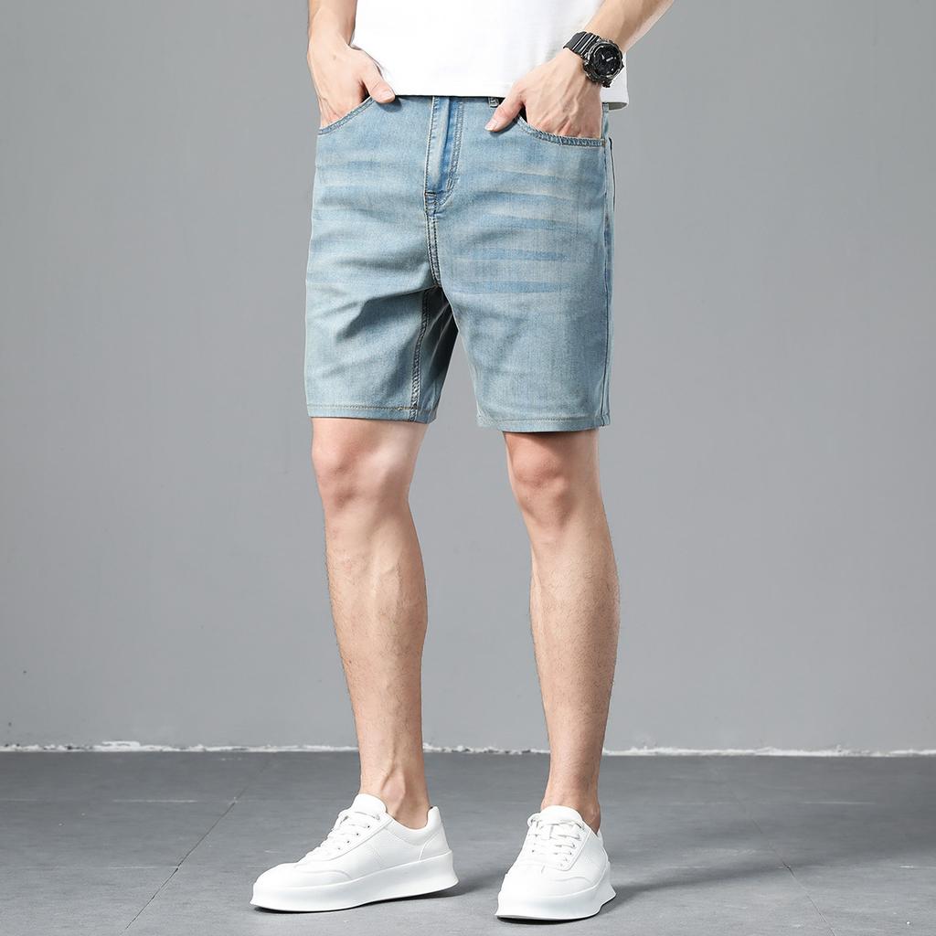 Ultra-thin Tencel Soft Denim Shorts Men's Loose Straight Casual Stretch Versatile Quarter Shorts Summer Trend