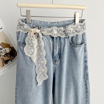 Polyvalent Ins Vent Petit Foulard Fée Flottant Dentelle Long Foulard en Soie Ceinture Décoration de Taille Fleur Doux Ruban