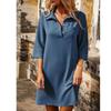 QICED Fashion Summer Spring Solid Color Print  Long Sleeve POLO Neck Casual Dresses