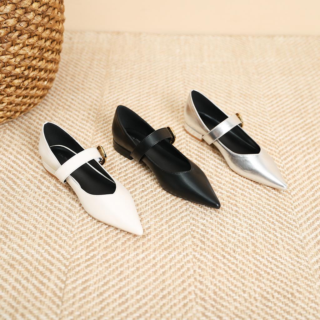 2008-8 Niche Fashion Flat Mary Jane Shoes Single Shoes New Xiaoxiangfeng One-word Buckle Pointed Bottom Heel Single Shoes