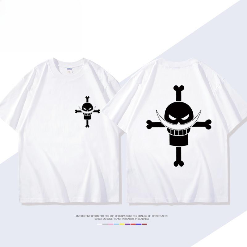 ONE PIECE Animation Derivatives White Beard EdwardNewgate Printed Short Sleeve Tshirt Mens Womens Fashion Loose Cotton Top