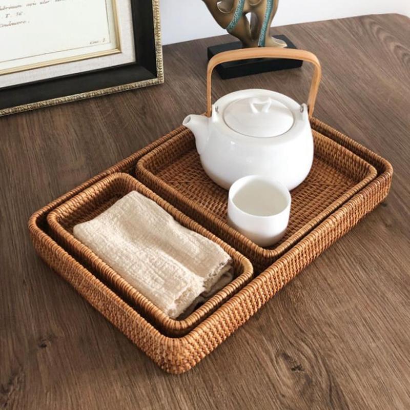 Handgefertigter Rattan-Fruchtkorb Haushaltsaufbewahrungskorb Esstisch Frühstückssnack Brot Süßigkeiten Teller Handgewebter Tablettkorb