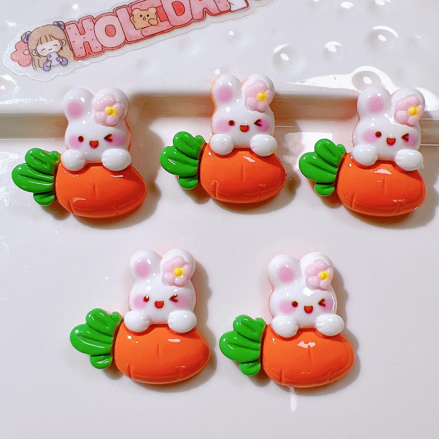 

10Pcs New Cute Cartoon Carrot Rabbit Series Flat Back Ornament Jewelry Bows Accessories