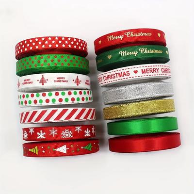 Hediye paketleme ve el sanatları için bir dizi Noel Groland kurdelesi - %100 polyester klasik tatil kurdeleleri
