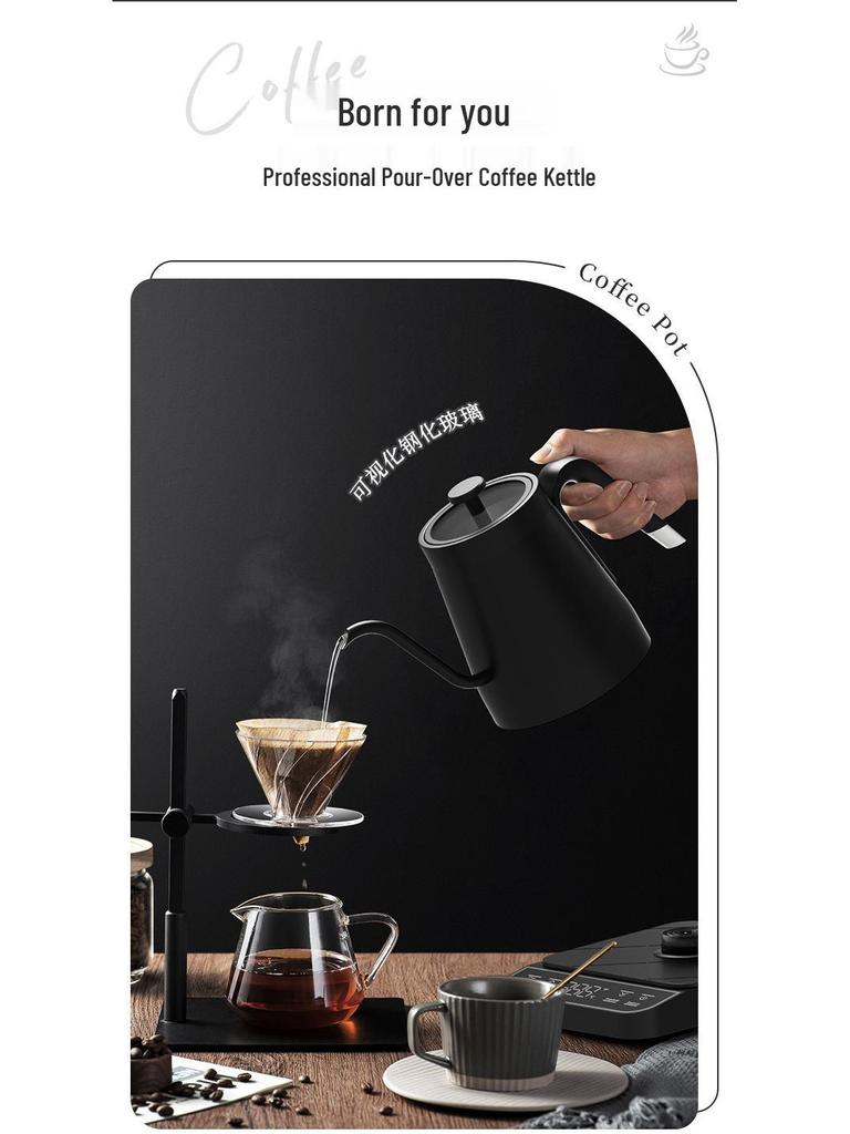 Temperaturkontrollerad vattenkokare i rostfritt stål med svanhals och överhällbar kaffe- och tekokare