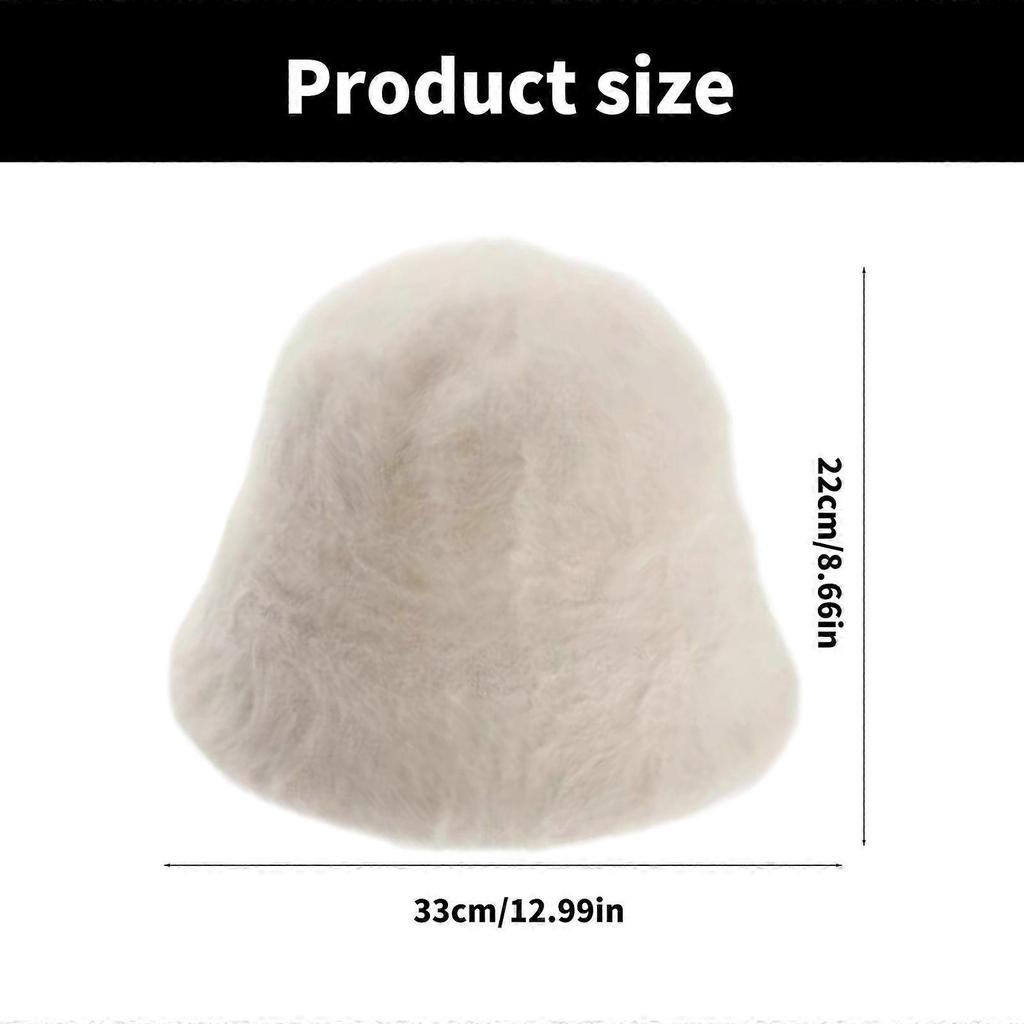 Multiuse Faux Furs Fisherman Hat with Solid Color Winter Warm Bucket Hat Windproof Basin Hat for Outdoor Camping Walking  White