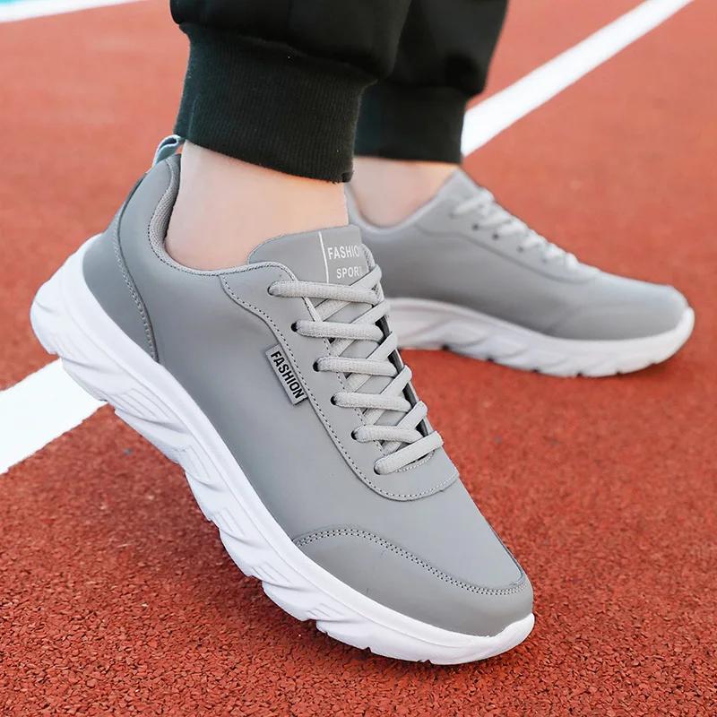 BKQUMen Running Shoes Waterproof Leather Sneakers Outdoor Sport Shoes Men Lightweight Walking Shoes