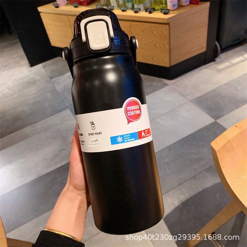 Large-Capacity Thermos Cup 304 Stainless Steel Outdoor Sports Water Bottle for Men and Women, Portable High-Looking Water Cup with Straw