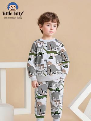 2025 Herbst/Winter Kinder Cartoon Tierdruck Sweatshirt und Hosen Set – Europäischer & Amerikanischer Stil