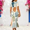 Women Plus Size V Neck Short Sleeve Fitted Abstract Printed Fishtail Dress
