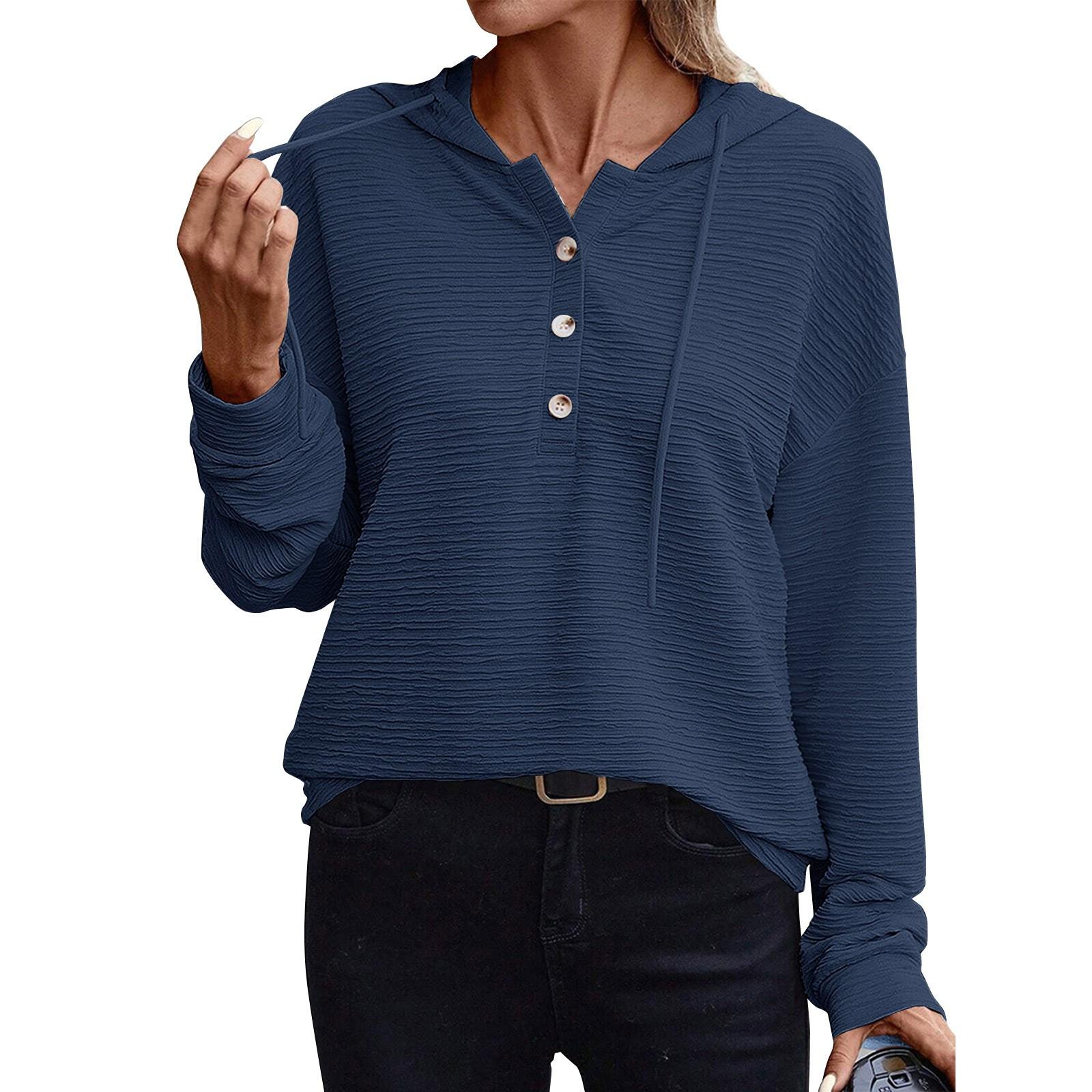 

Женская модная однотонная толстовка с капюшоном и длинным рукавом, повседневная длинная футболка с заниженной линией плеч S темно-синий