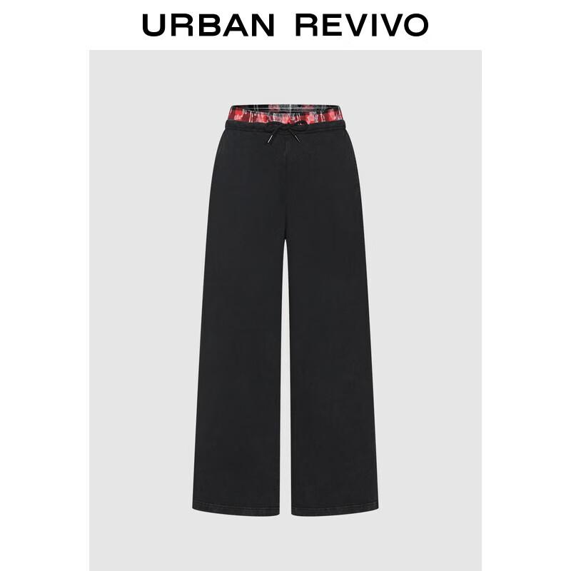 

UR Women s Patchwork Plaid Elastic Waist Wide-Leg Pants M