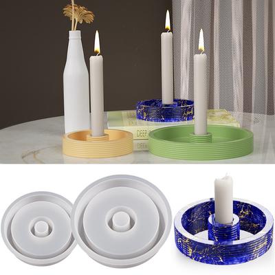 Round Candlestick Silicone Mold DIY Stripe Candle Holder Craft Gift Making Plaster Resin Storage Tray Casting Molds Home Decor