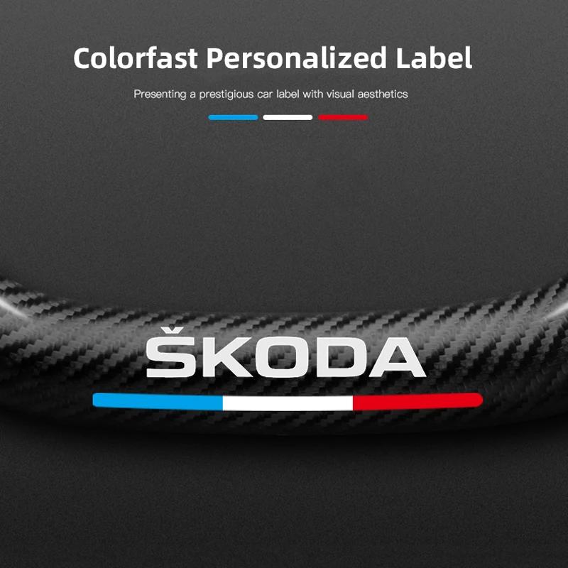 Car Sticker Carbon Fiber Car Emblem Steering Wheel Protective Cover For Skoda Octavia A5 Mk3 Fabia Yeti Kamiq Kodiaq Karoq Rapid   NL6