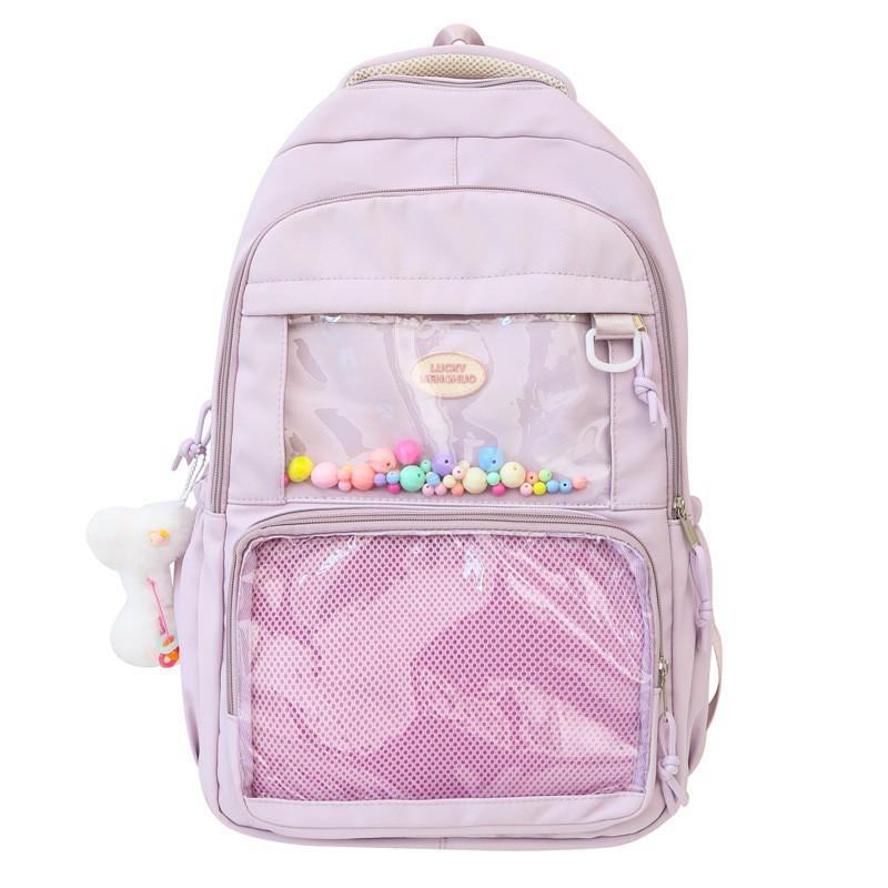 

Japanese Ins Transparent Pain Bag Large Capacity College Style Student Schoolbag Female Junior High School Backpack фіолетовий