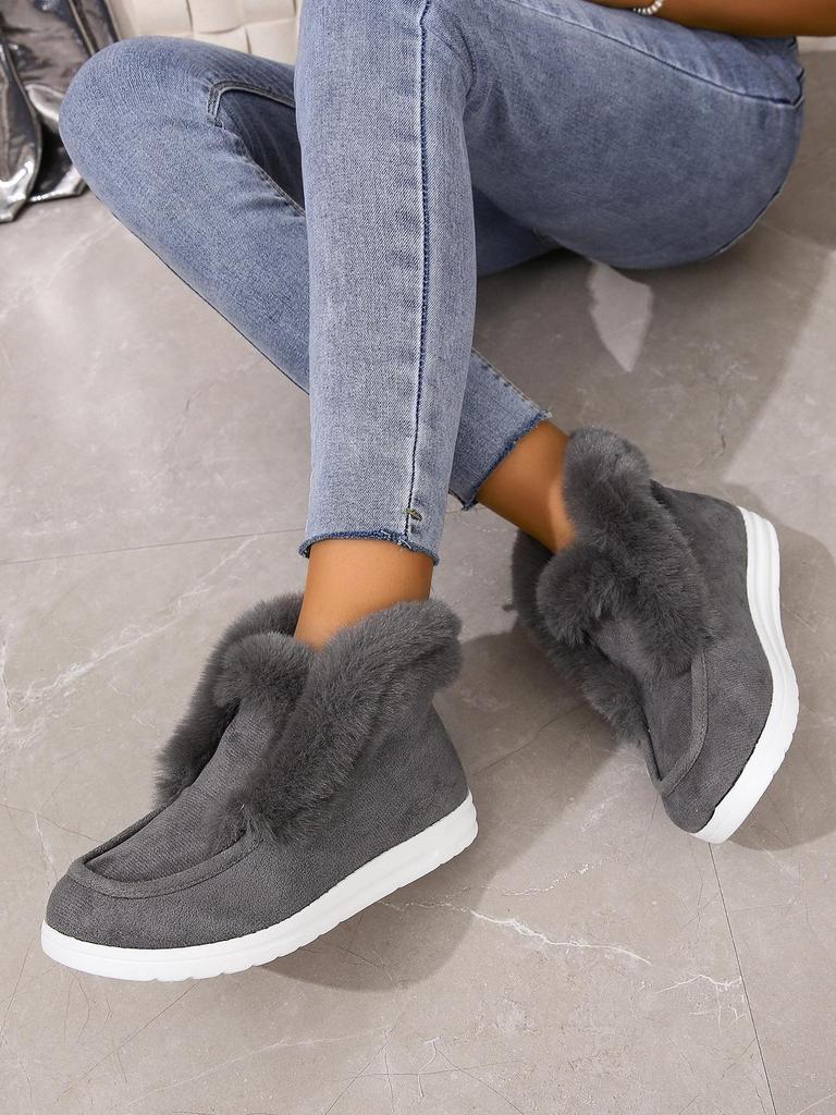 Women's Plus Size Fur-Lined Snow Boots - Cross-Border Winter Style, Short Tube, Thick Furry Cotton Warm Lining