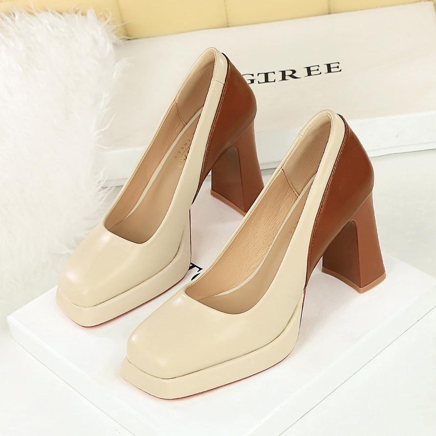 Shanggui Super Girl High Heels Thick Heels Color Blocked Single Shoes