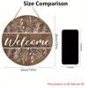 Rustic Floral Welcome Round Wooden Hanging Sign, Farmhouse Front Door Decor, 2D Flat Wooden Wall Ornament