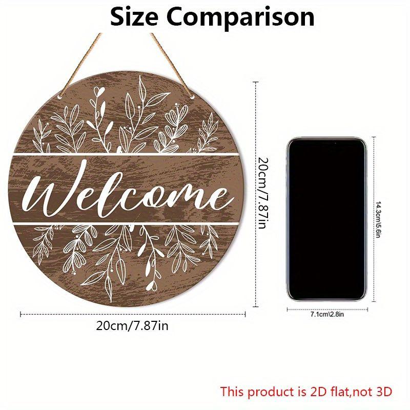 Rustic Floral Welcome Round Wooden Hanging Sign, Farmhouse Front Door Decor, 2D Flat Wooden Wall Ornament