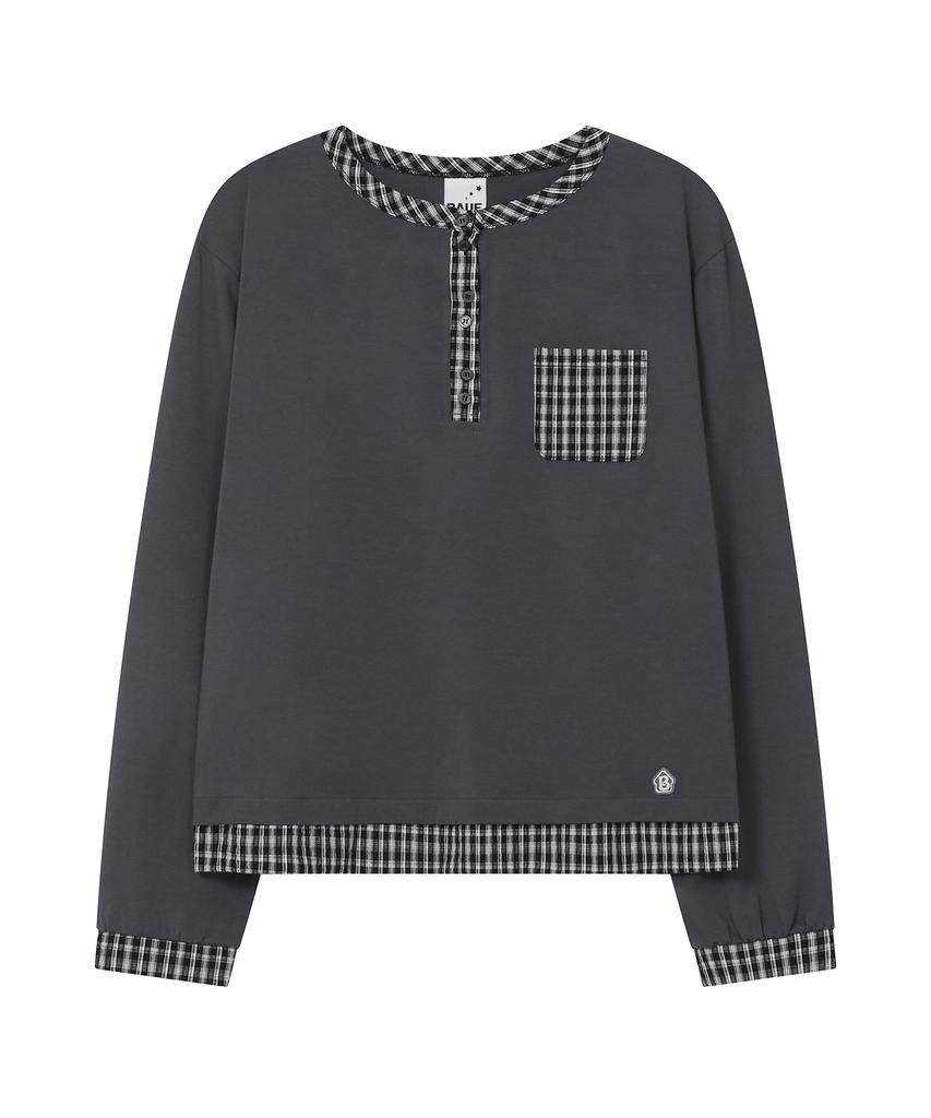 BAUF Check Henley Neck Long Sleeve [Charcoal]