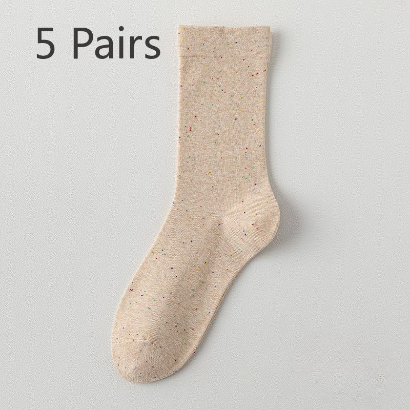 5 Pairs Dot Yarn Socks Candy Coloured Mid-length Boneless Pile Socks Thin Sweat-absorbing Breathable Fashion Cotton Socks