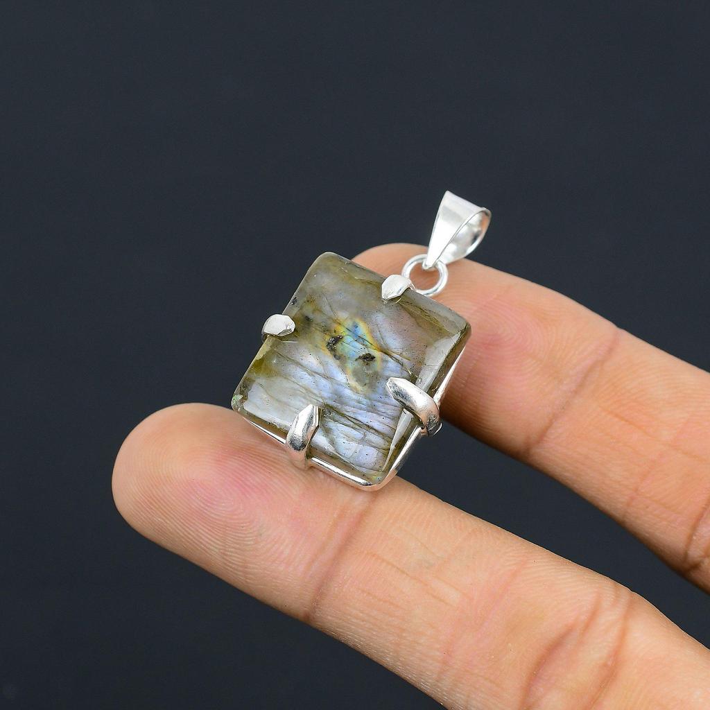 925 Silver Square Labradorite Gemstone Third Eye Chakra Boho New Pendant Jewelry