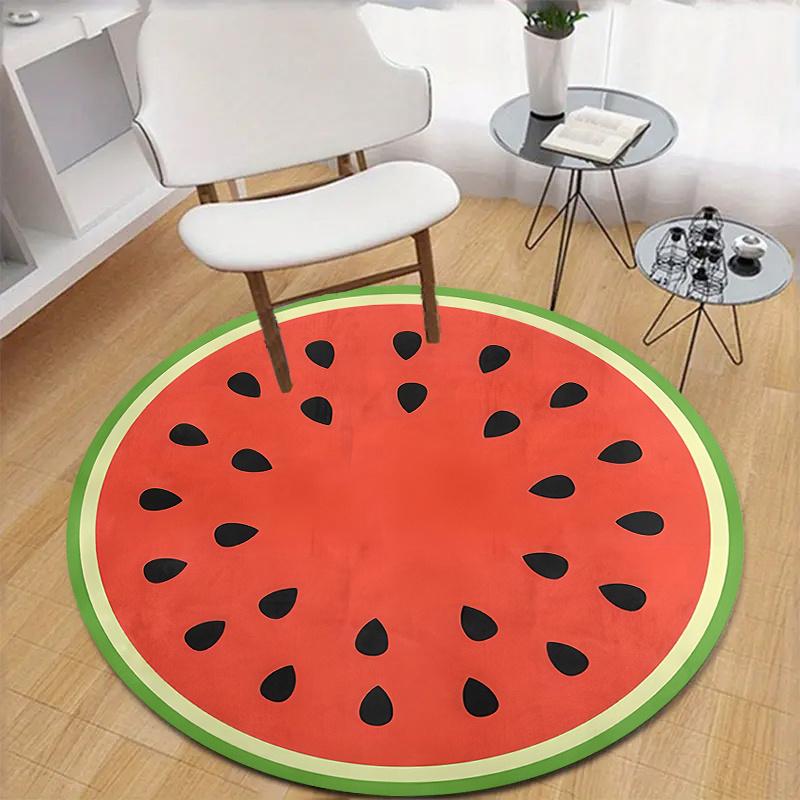1 st Watermeloen ronde vloerkleedonderlegger, polyester stof, machinewasbaar, geschikt voor slaapkamer, woonkamer, kantoor decoratie 60x60cm