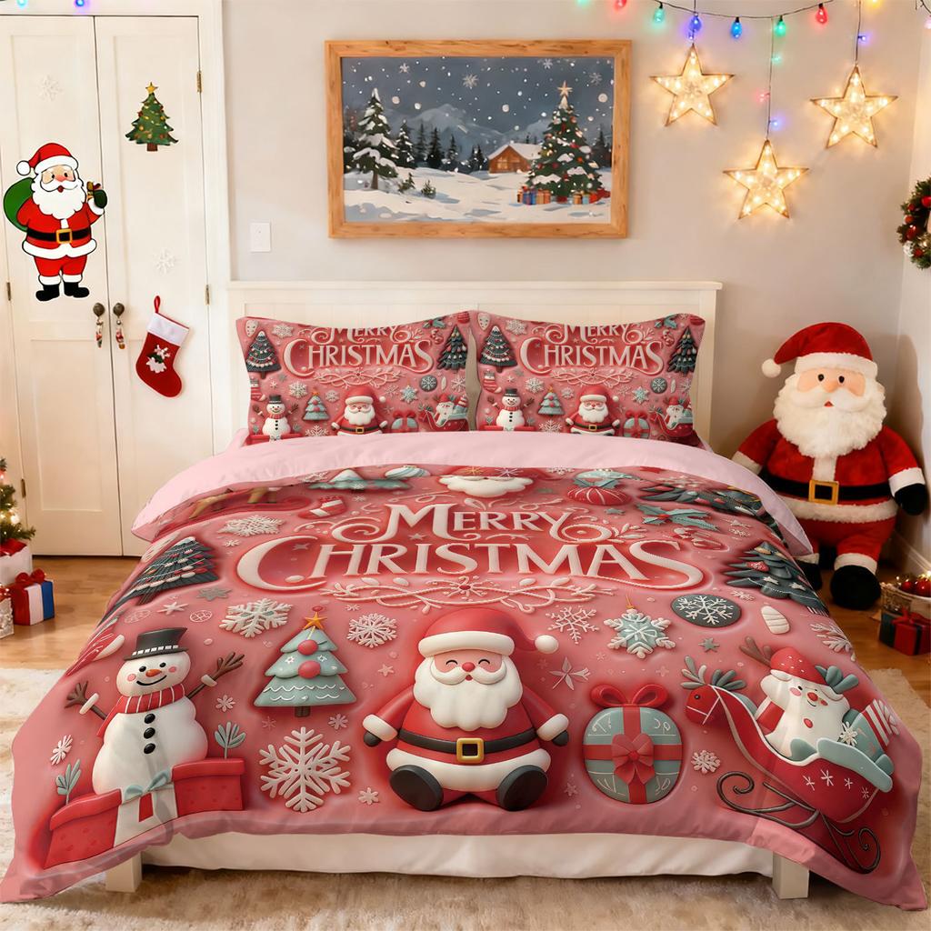 Bed Three-Piece Christmas Element Quilt Cover Pillowcase Digital Printing Kit