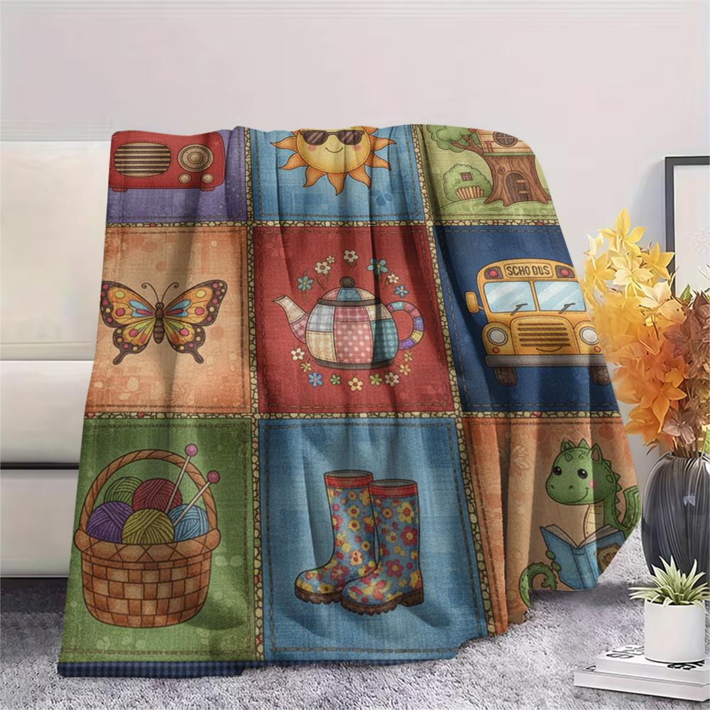 1Pc Retro Country Print Flannel Blanket, High quality Comfortable for All Seasons, Home Decor, Warmth and Comfort, Perfect for Christmas Gifts 70