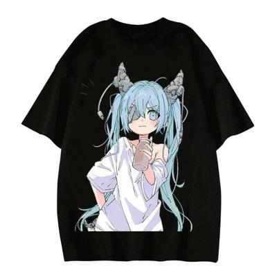 Damski Letni Bawełniany T-shirt MIKU Kawaii Piękny Uroczy T-shirt Graficzny Y2K Krótki Rękaw Japoński Harajuku Dziewczyna Anime T-shirt