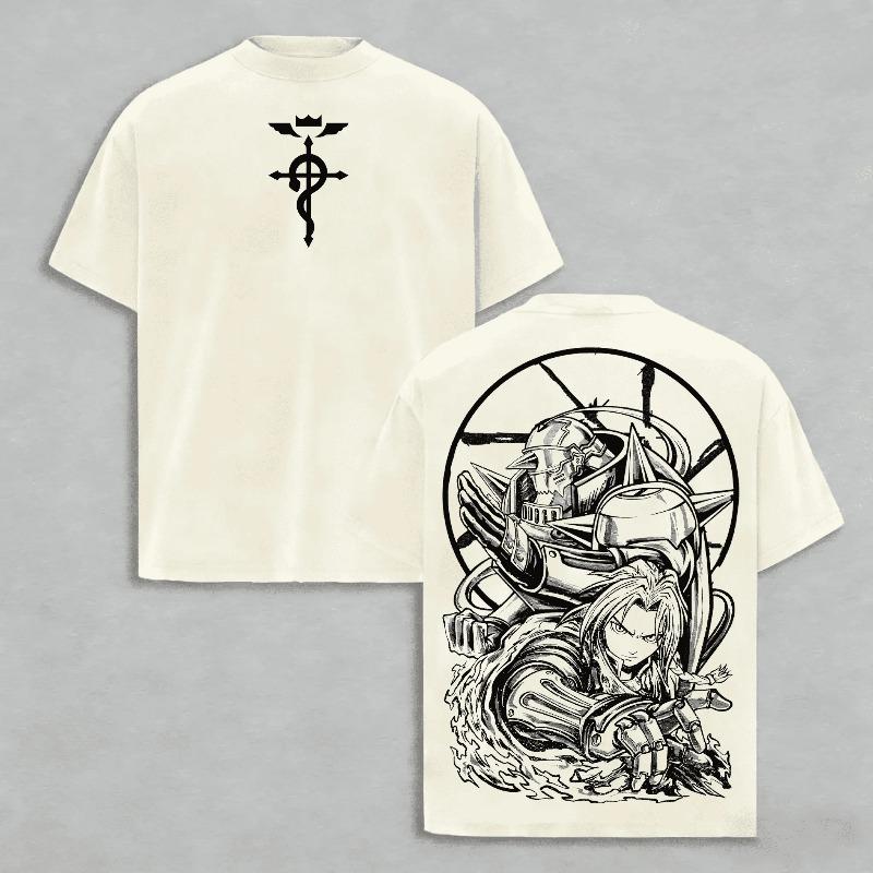 Fullmetal Alchemi Edward Elric T-shirt For Men's Clothing Anime Vintage Washed Oversized T Shirt Short Sleeve Cotton Tees Tops