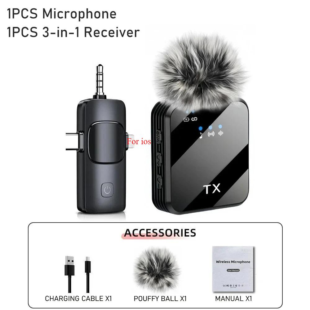 3in1 Wireless Lavalier Microphone for Camera,Android,iPhone,Microphone for Video Recording Recording Podcast Noise Reduction Mic