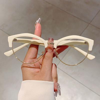 Vintage Anti Blue Light Blocking Optical Cat Eye Glasses Myopia Prescription Women Luxury Brand Designer Metal Eyewear Big Frame