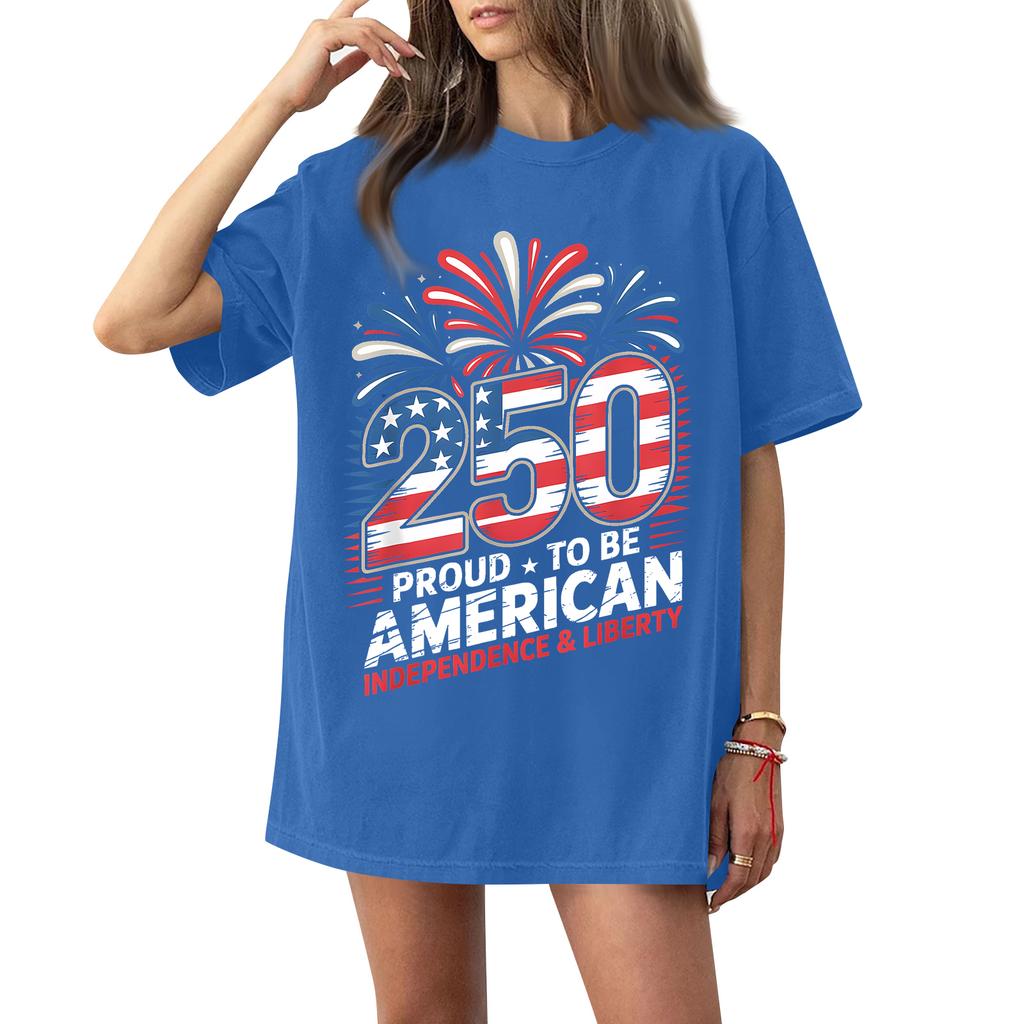 Women's Fashionable Casual Short-Sleeve Neck Printed T-Shirt for the 254th Anniversary of the Founding of the United States