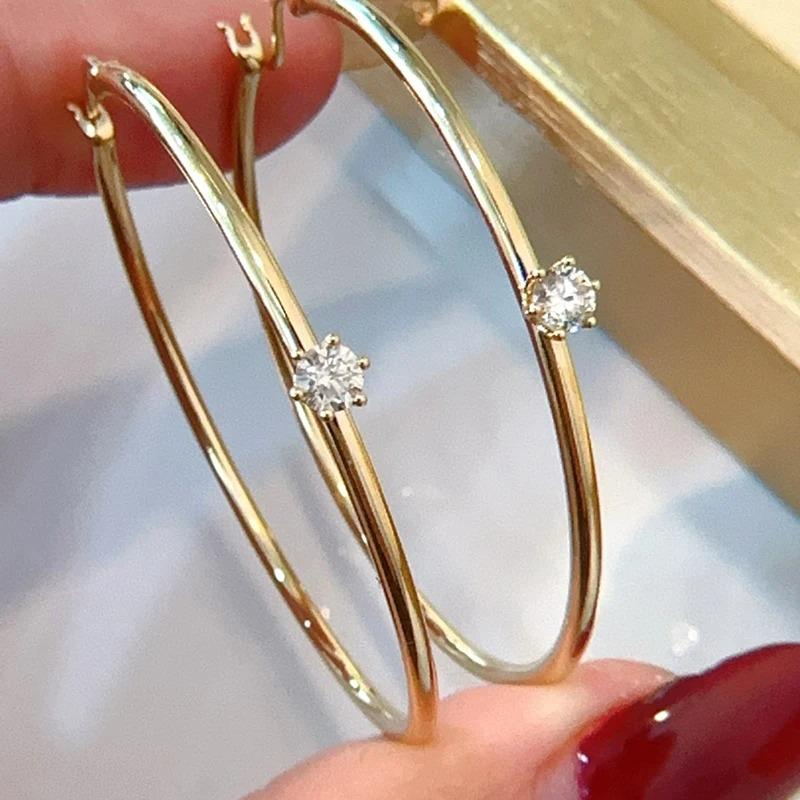 able Синтетический циркон Женские серьги-кольца золотистого цвета, Подходят для повседневной носки, Идеальный подарок на праздники WHITE