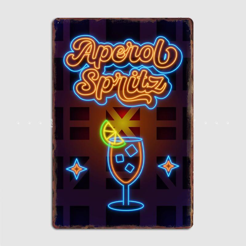 Неоновый постер Aperol Spritz Металлический постер Украшение для гаража Гостиная Кинотеатр Гостиная Пользовательский постер из жести 20x30cm（7.8x11.8inch）